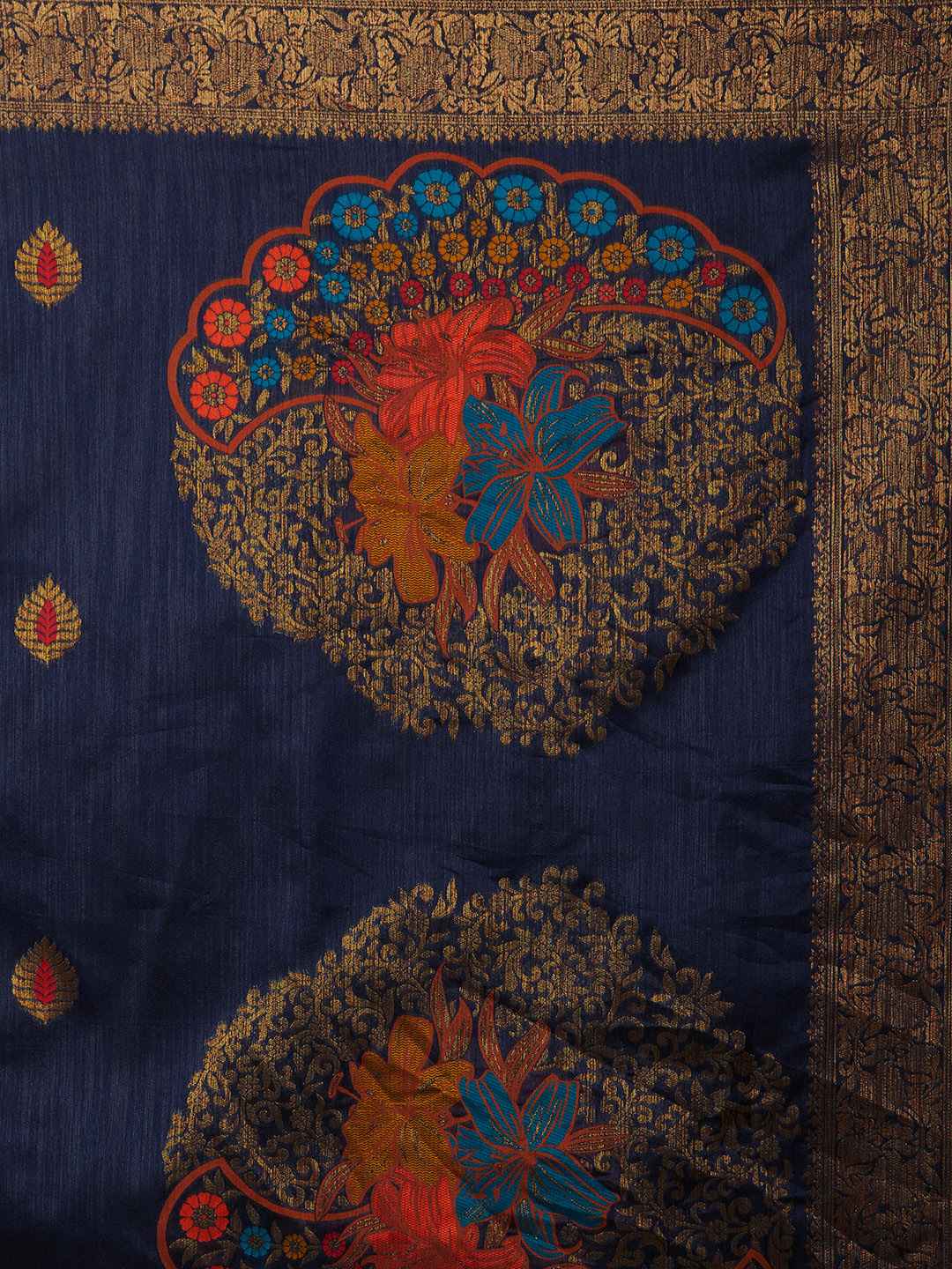 Mitera-Navy-Blue-and-Gold-Coloured-Silk-Blend-Woven-Design-Banarasi-Saree