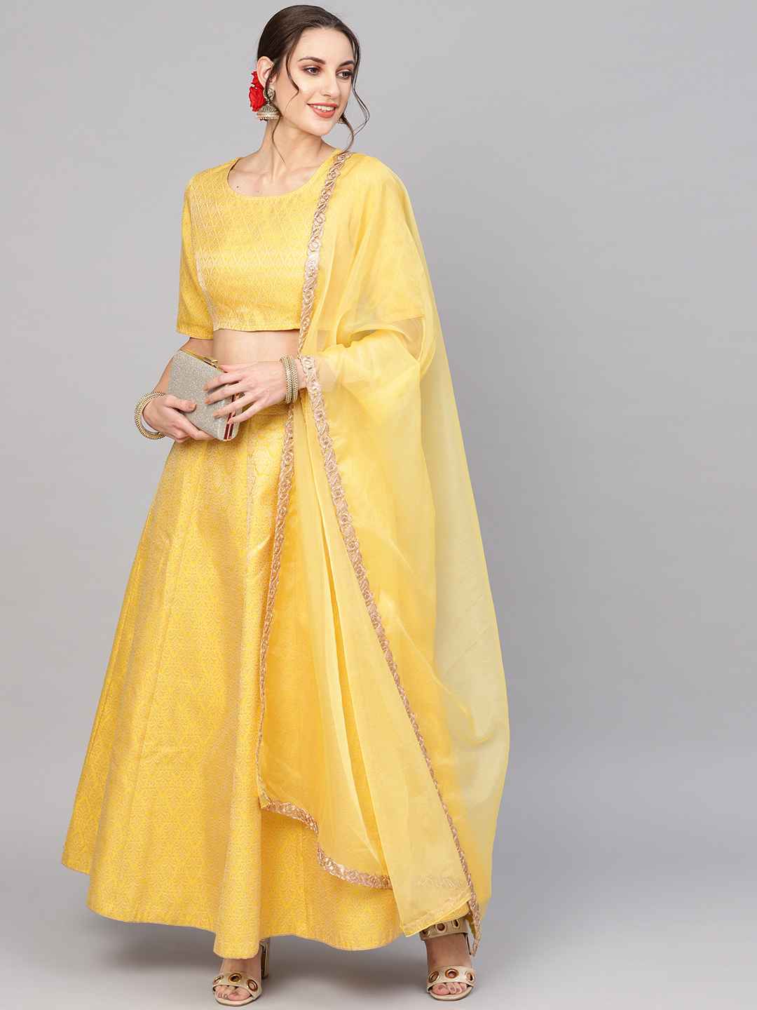 AKS-Yellow-and-Golden-Woven-Design-Brocade-Ready-to-Wear-Lehenga-with-Blouse