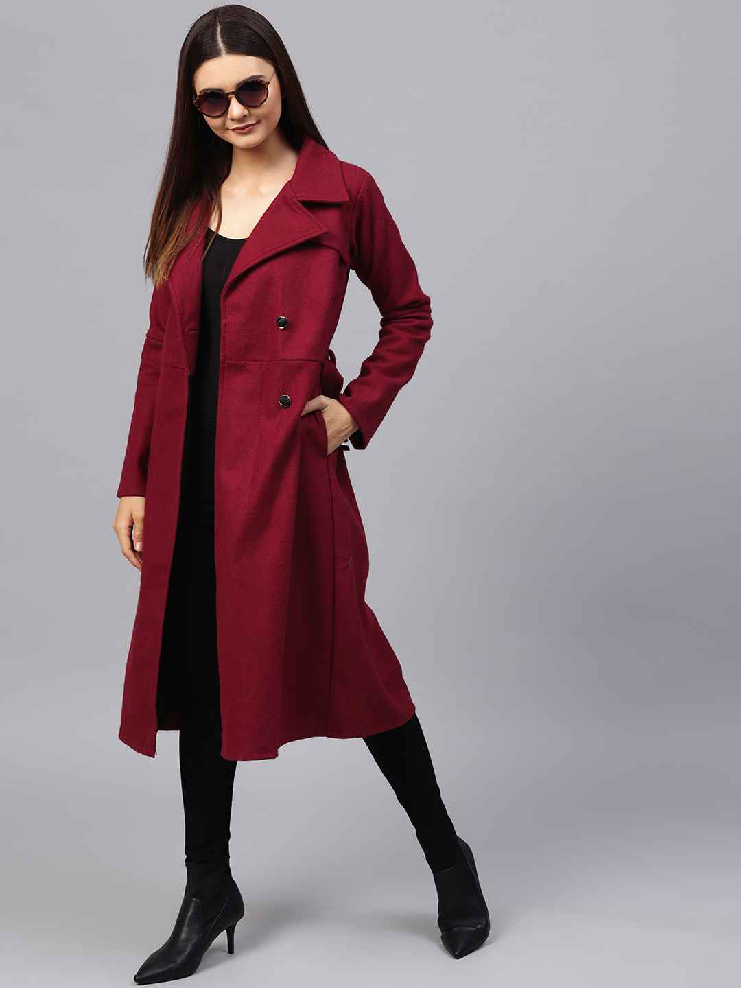 Athena-Women-Maroon-Solid-Longline-Overcoat