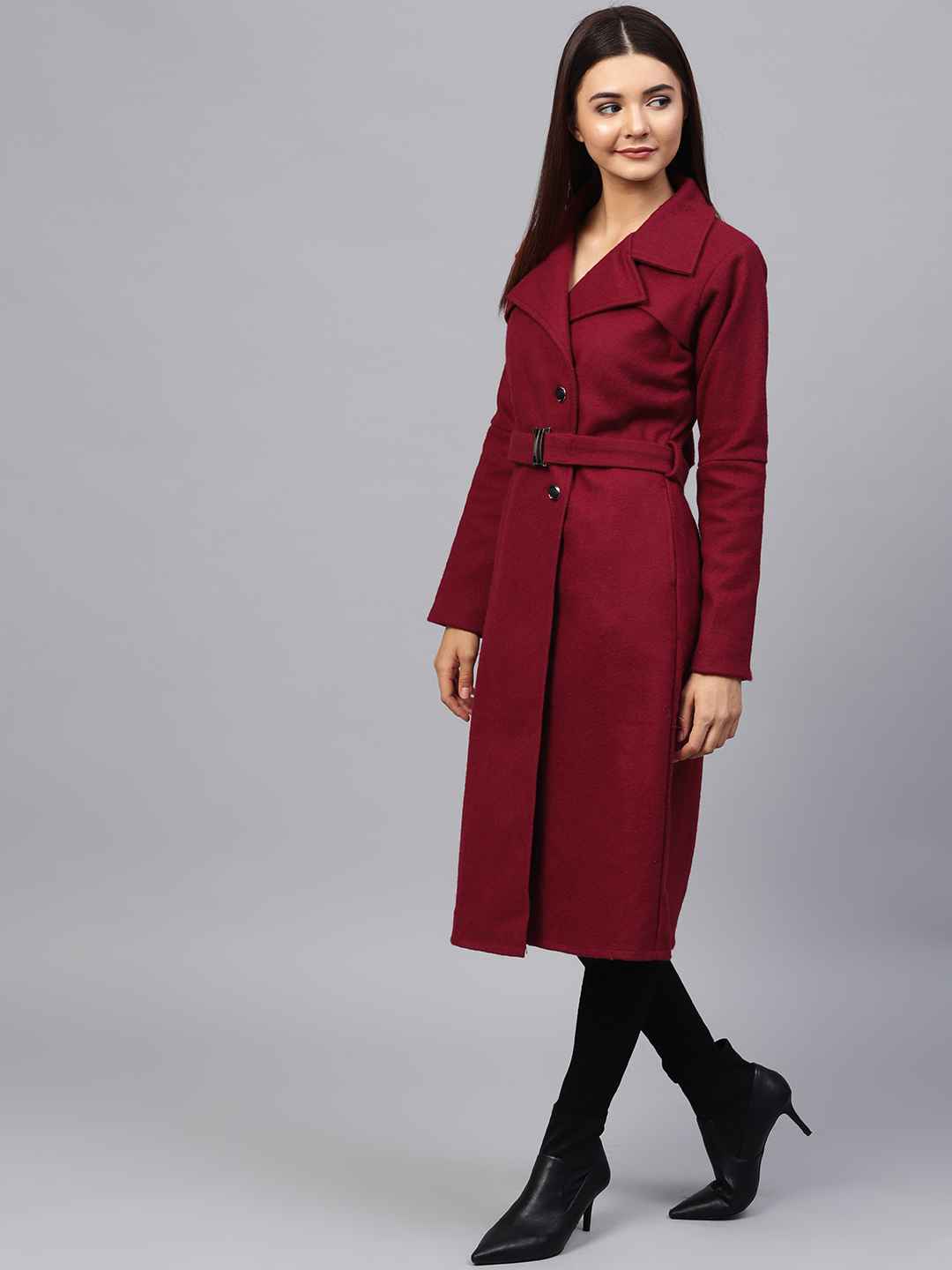 Athena-Women-Maroon-Solid-Longline-Overcoat