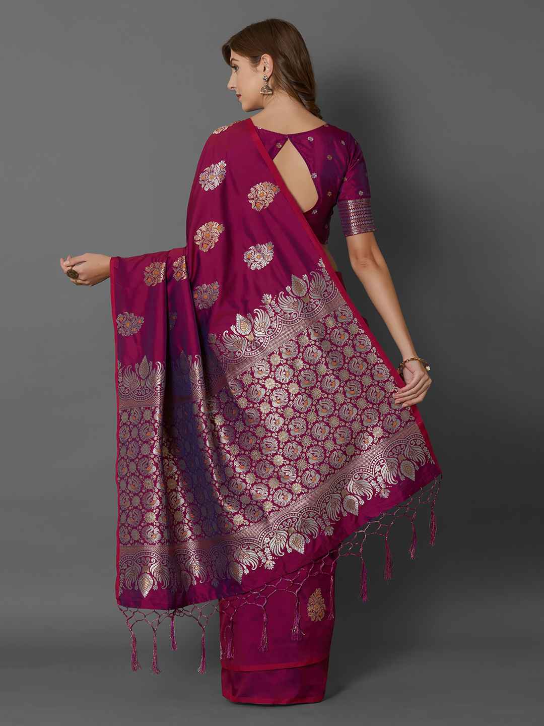 Mitera-Magenta-Silk-Blend-Woven-Design-Banarasi-Saree