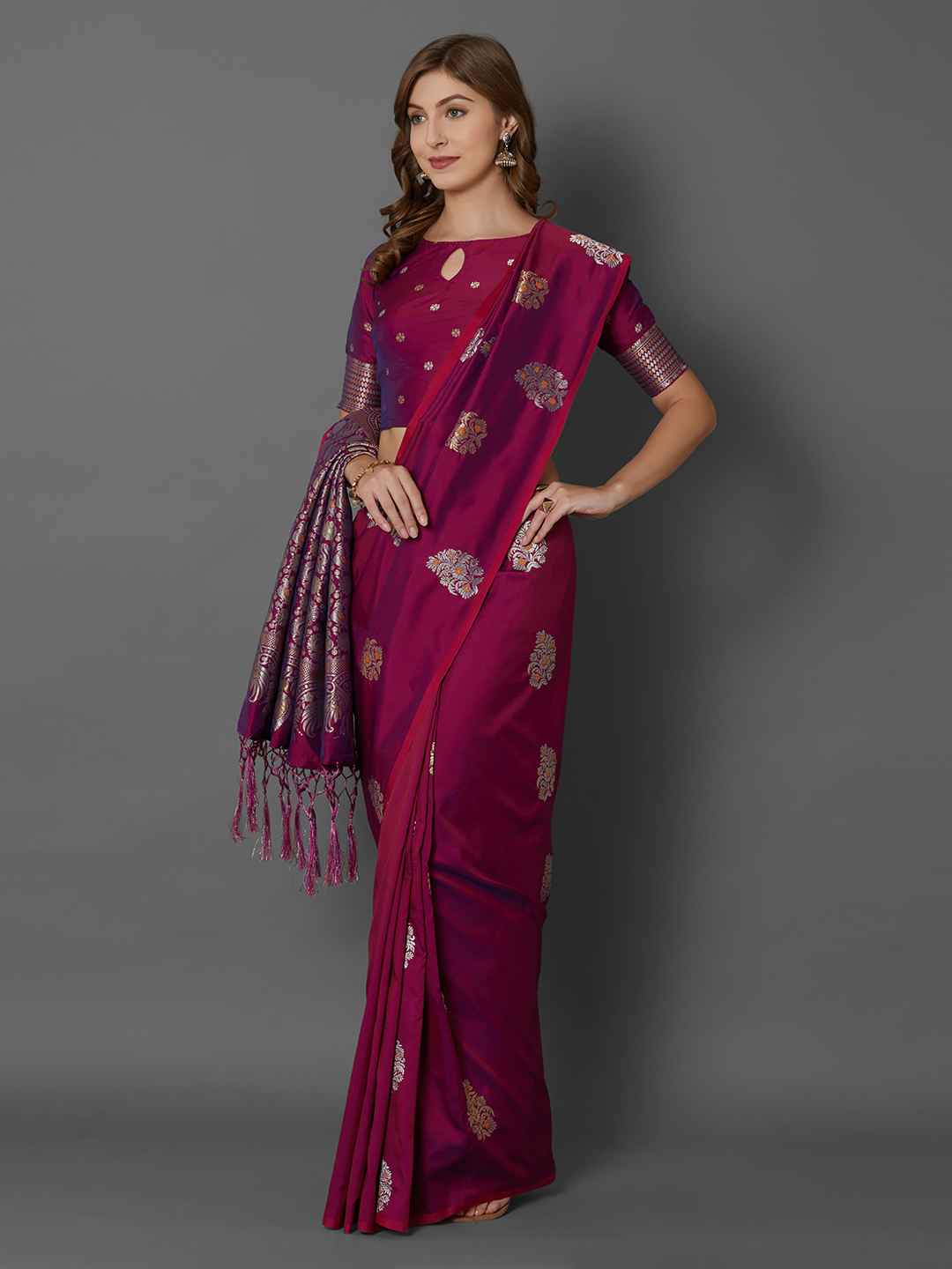 Mitera-Magenta-Silk-Blend-Woven-Design-Banarasi-Saree