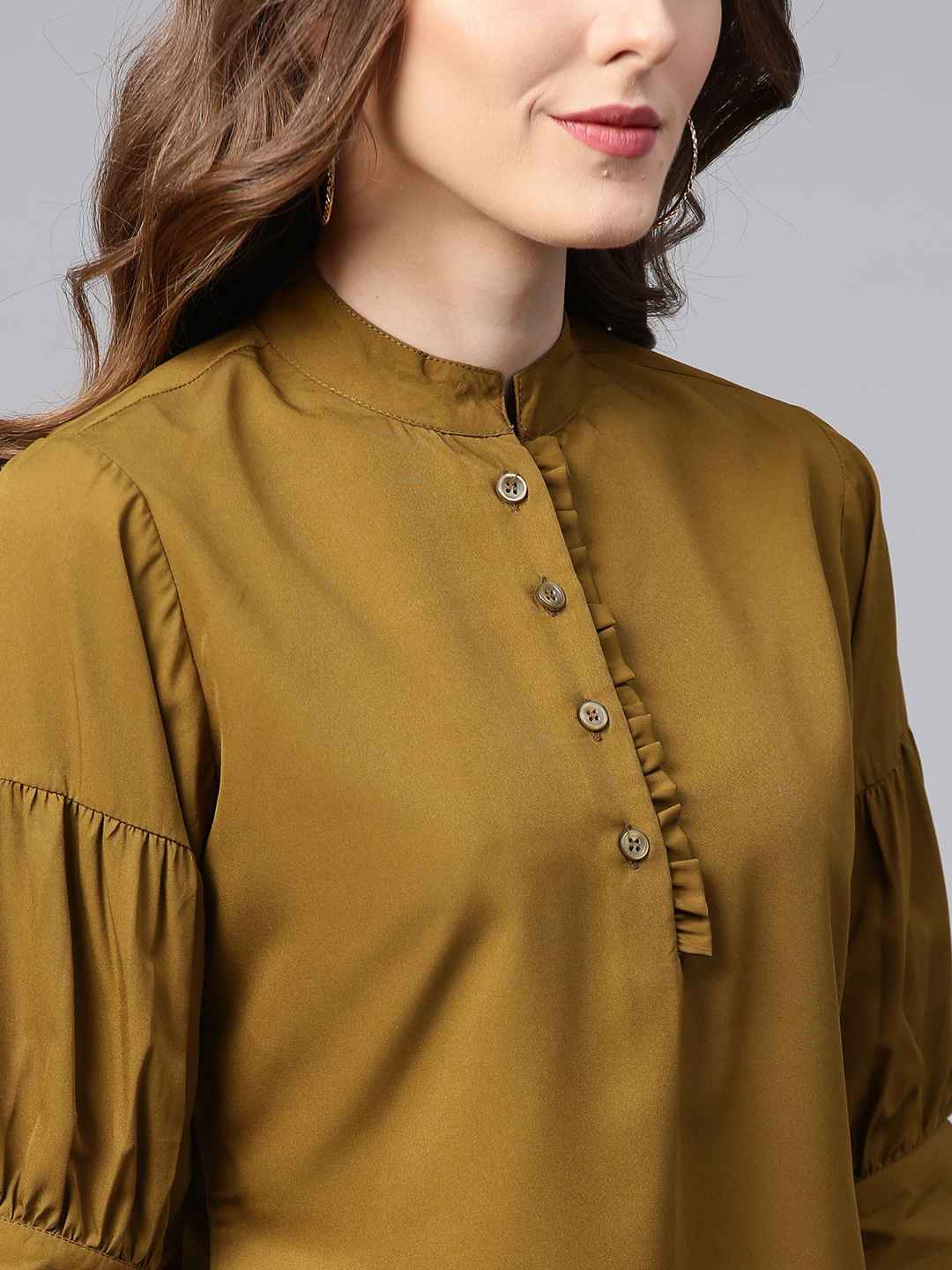 Ives-Women-Olive-Green-Solid-Shirt-Style-Top