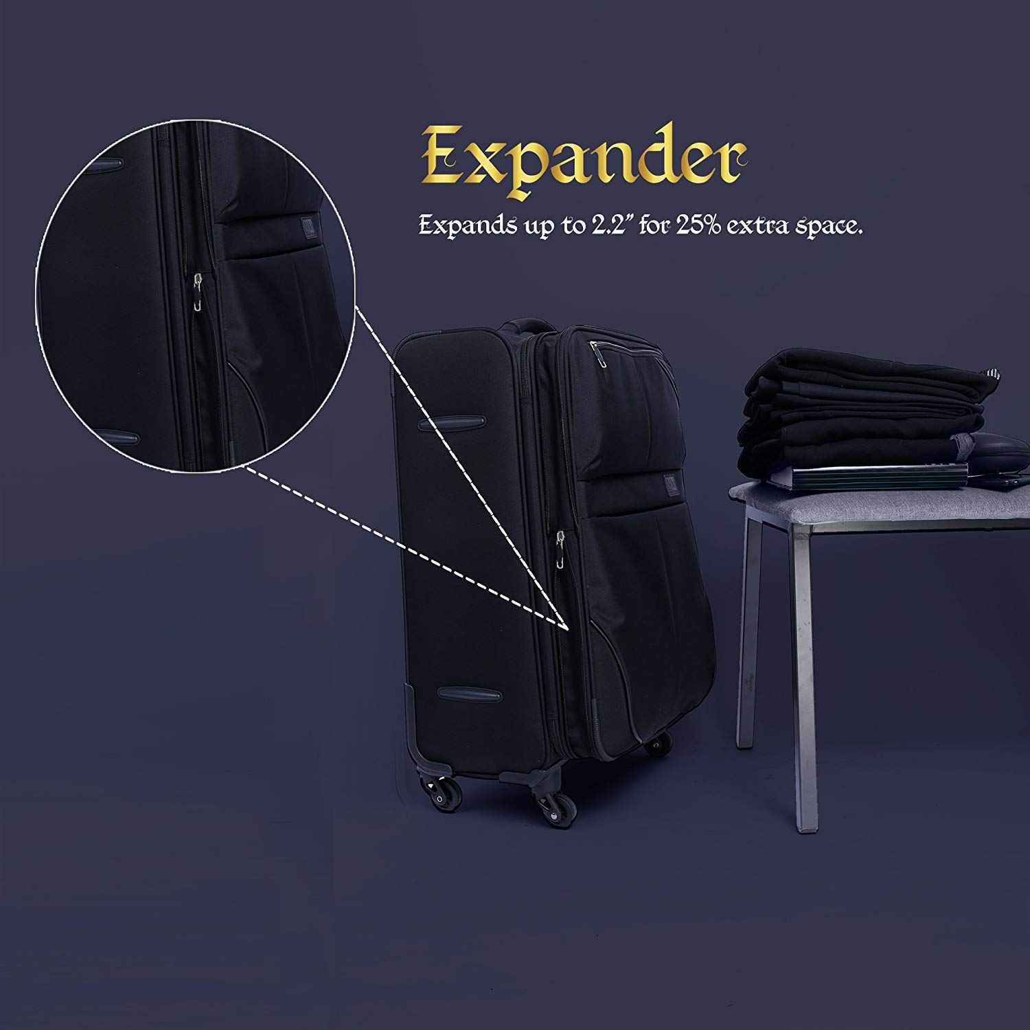 Nasher-Miles-Brunei-Soft-Sided-Set-of-3-Black-Trolley-Luggage-Bags-(55,-65-and-75-Cm)